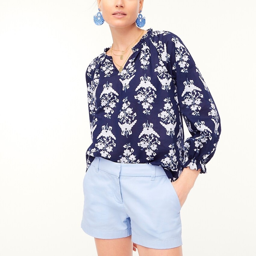 NEW J.Crew Blouse Navy Floral 100% Cotton M